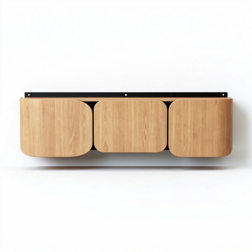 Wall-mounted storage shelf in natural wood finish 150 x 40 x 25cm