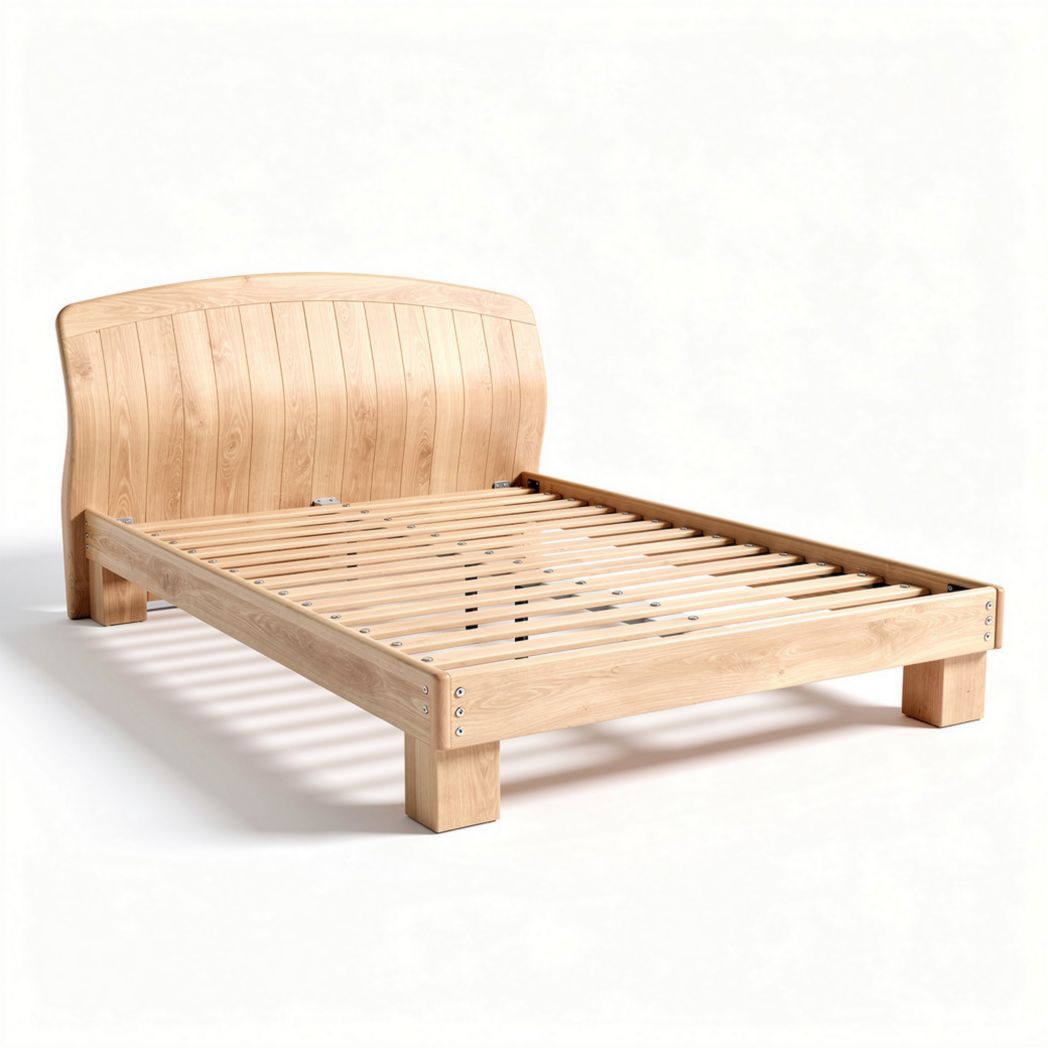 Natural bamboo queen size platform bed frame with slatted support 60 x 80 inches