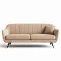Beige upholstered sofa with modern design and throw pillow 180 x 85 x 75cm