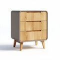 Wooden nightstand with three drawers in gray and natural finish 50 x 40 x 60cm