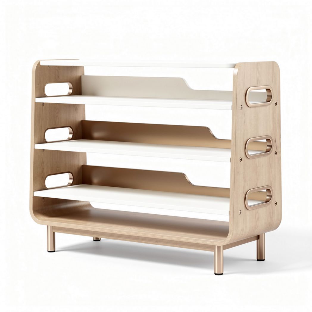 Wooden storage shelf with four tiers for organizational use 90 x 40 x 80cm