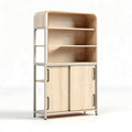 Wooden storage shelf with metal frame and cabinet 80 x 40 x 150cm