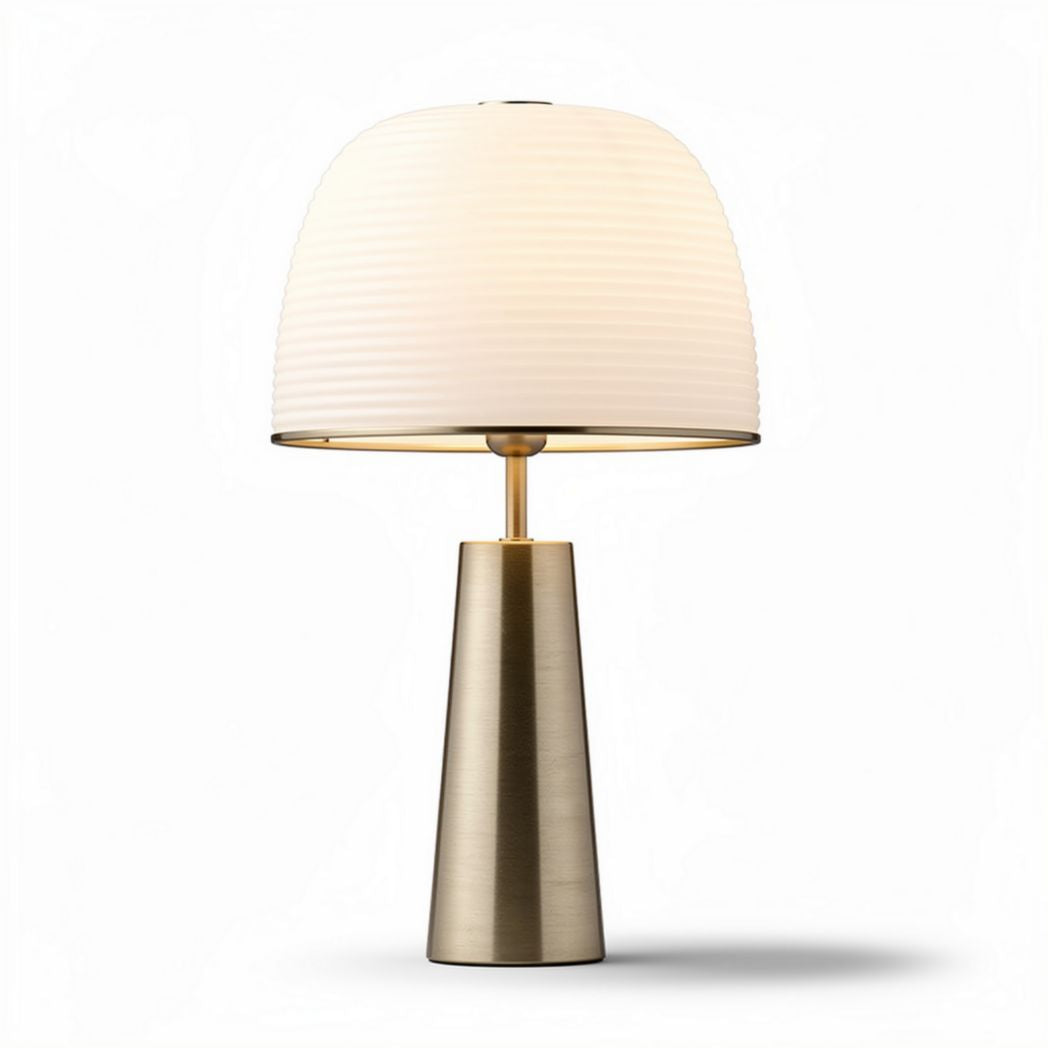 Table lamp with ribbed glass shade and brushed metal base 25 x 25 x 50cm