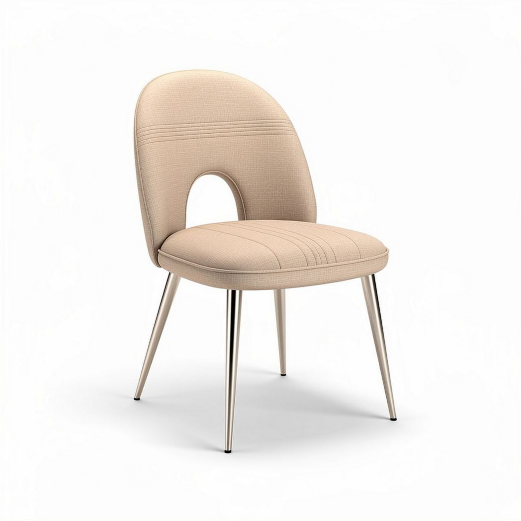 Fabric dining chair with steel legs in beige color dimensions 50 x 45 x 90cm