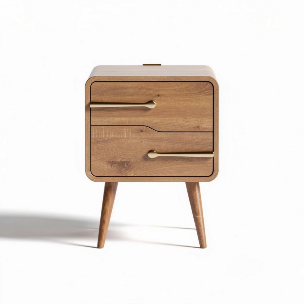 Wooden nightstand with two drawers in natural finish 40 x 40 x 45cm