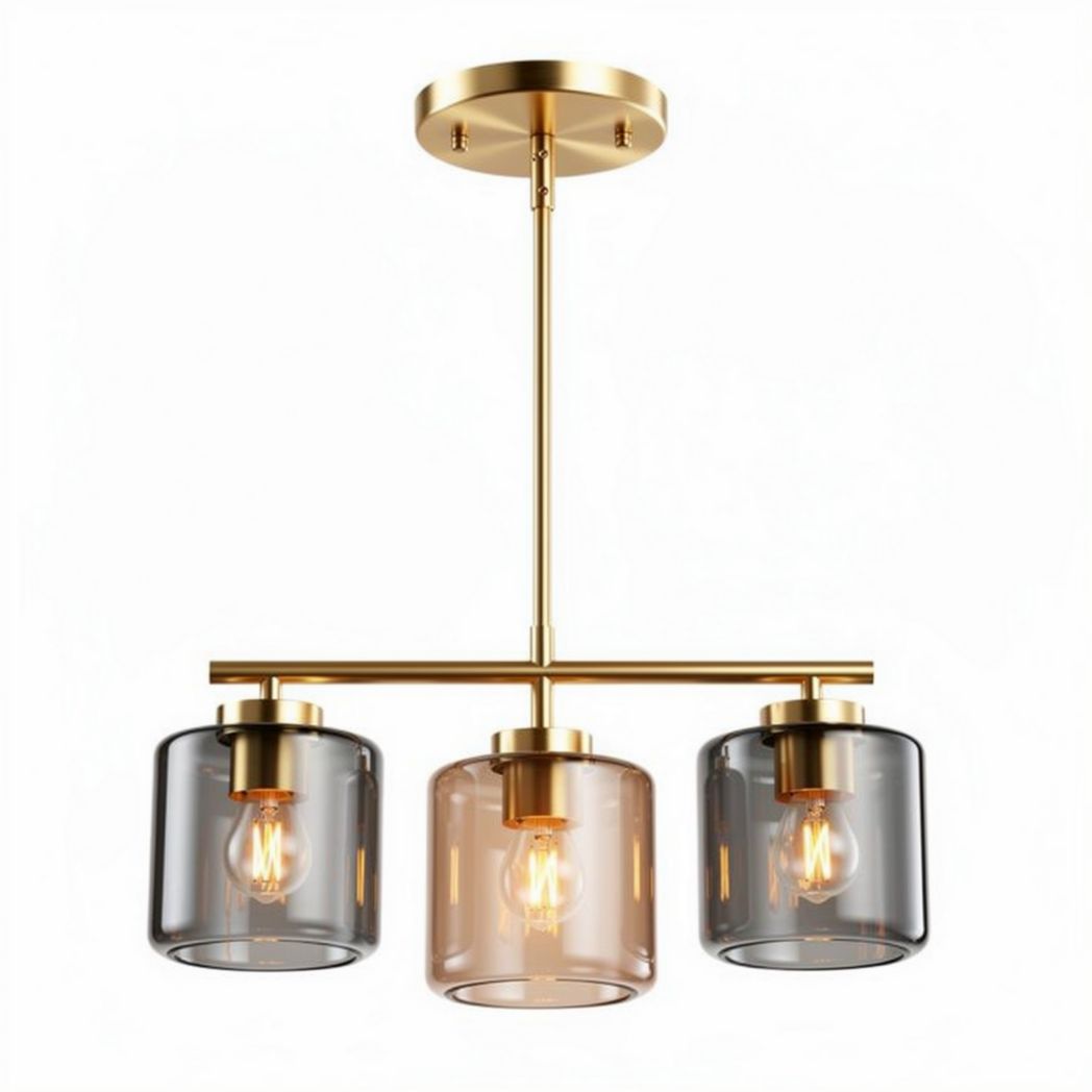 Three-light pendant lamp with glass shades and gold finish 40 x 40 x 30cm