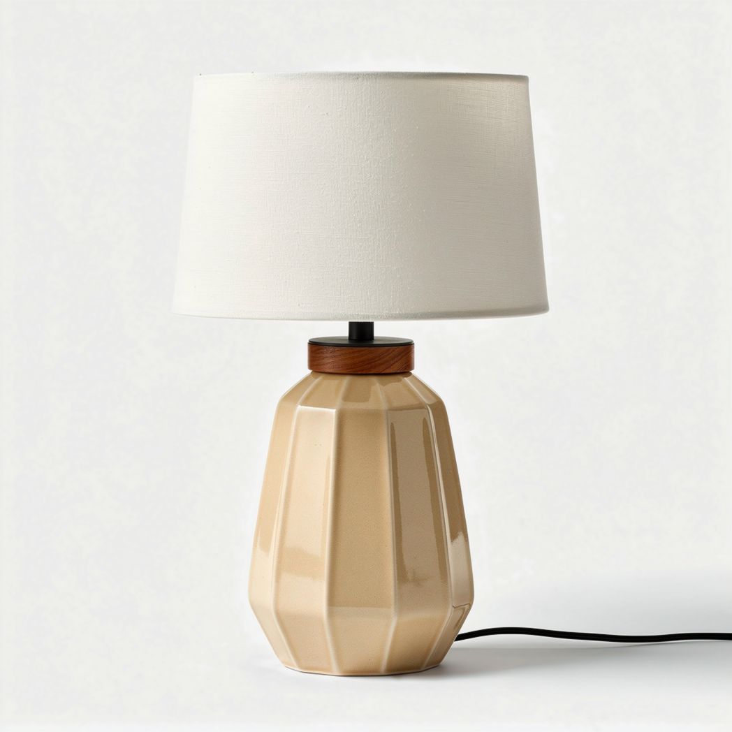 Table lamp with ceramic base in beige and white fabric shade 30 x 15 x 45cm