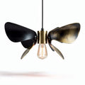 Metal pendant light fixture with adjustable wings in black and gold finish