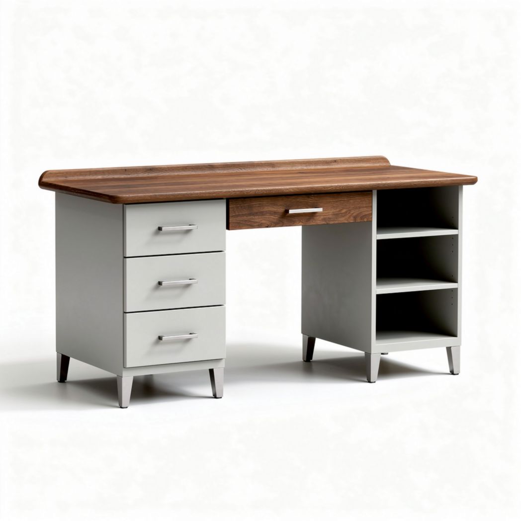 Modern desk with wooden tabletop and grey metal frame 120 x 60 x 75cm