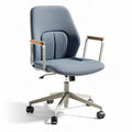 Mesh upholstered desk chair with wooden armrests and adjustable height in blue 60 x 60 x 90cm