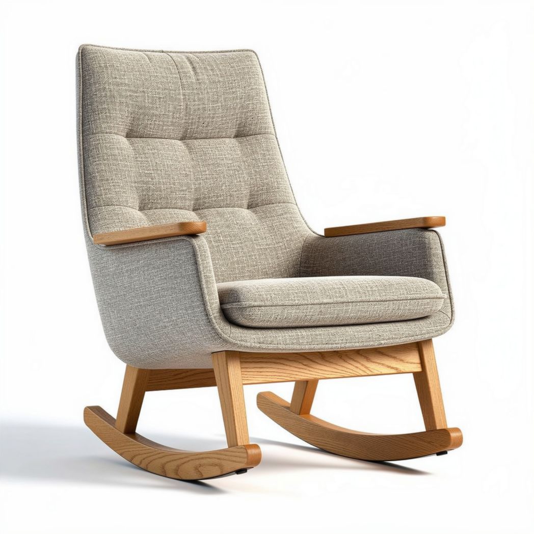 Rocking chair with fabric upholstery and wooden base 80 x 70 x 100cm
