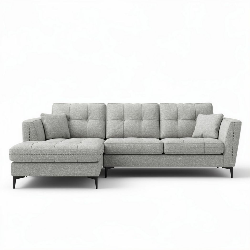 Sectional sofa with gray fabric upholstery and modern design 230 x 95 x 85cm